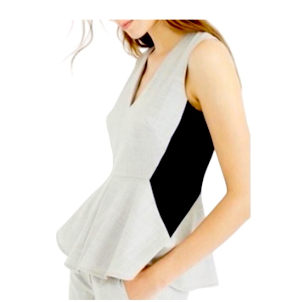 J. CREW Gray and Black Super 120s Wool Colorblock Peplum Sleeveless Top Vest